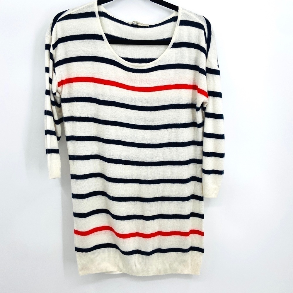 41 HAWTHORN Cream Red Black Striped Nautical Super Soft Crew Neck Sweater Medium
